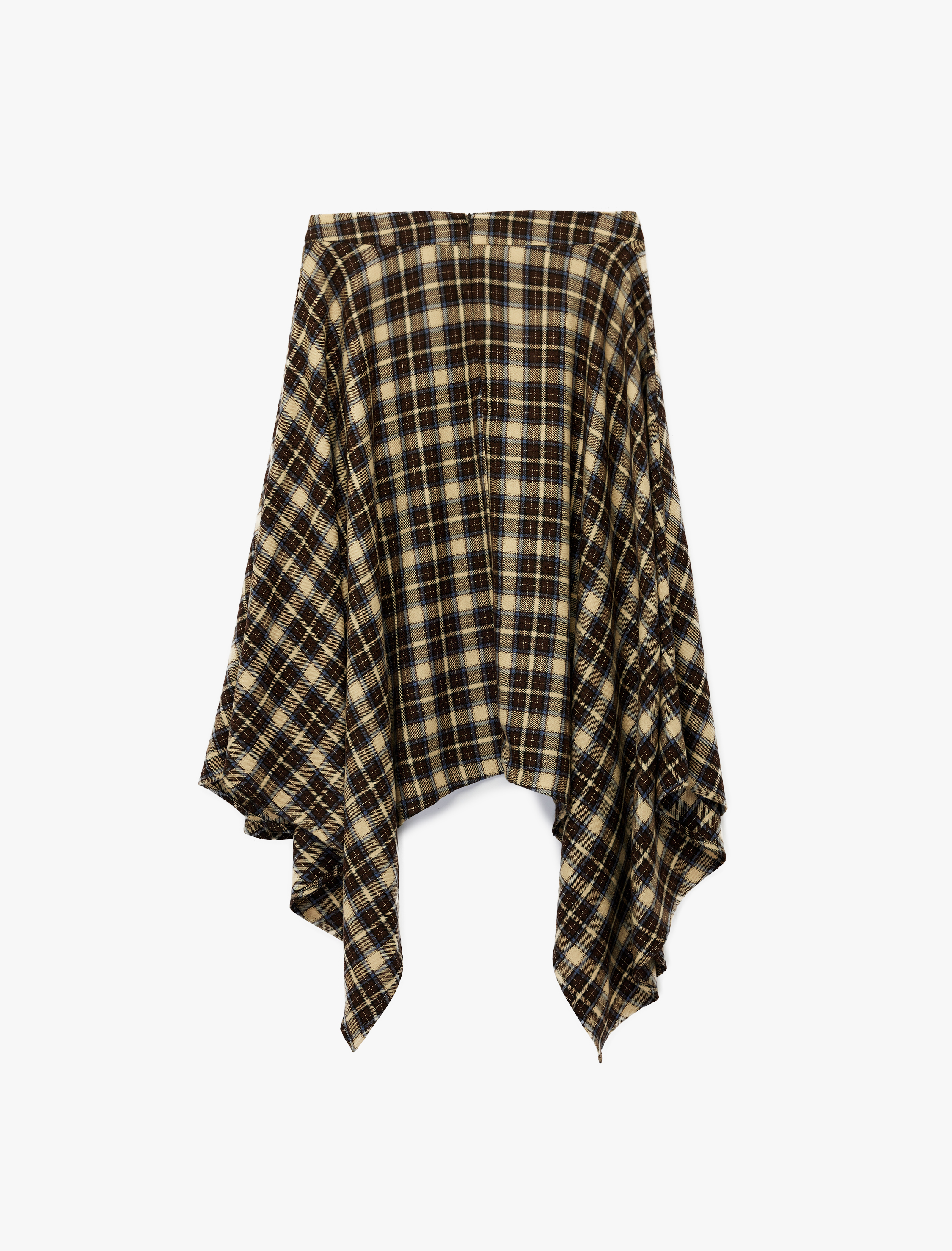   Normal Bel Asimetrik Kesim Ekoseli Midi Etek