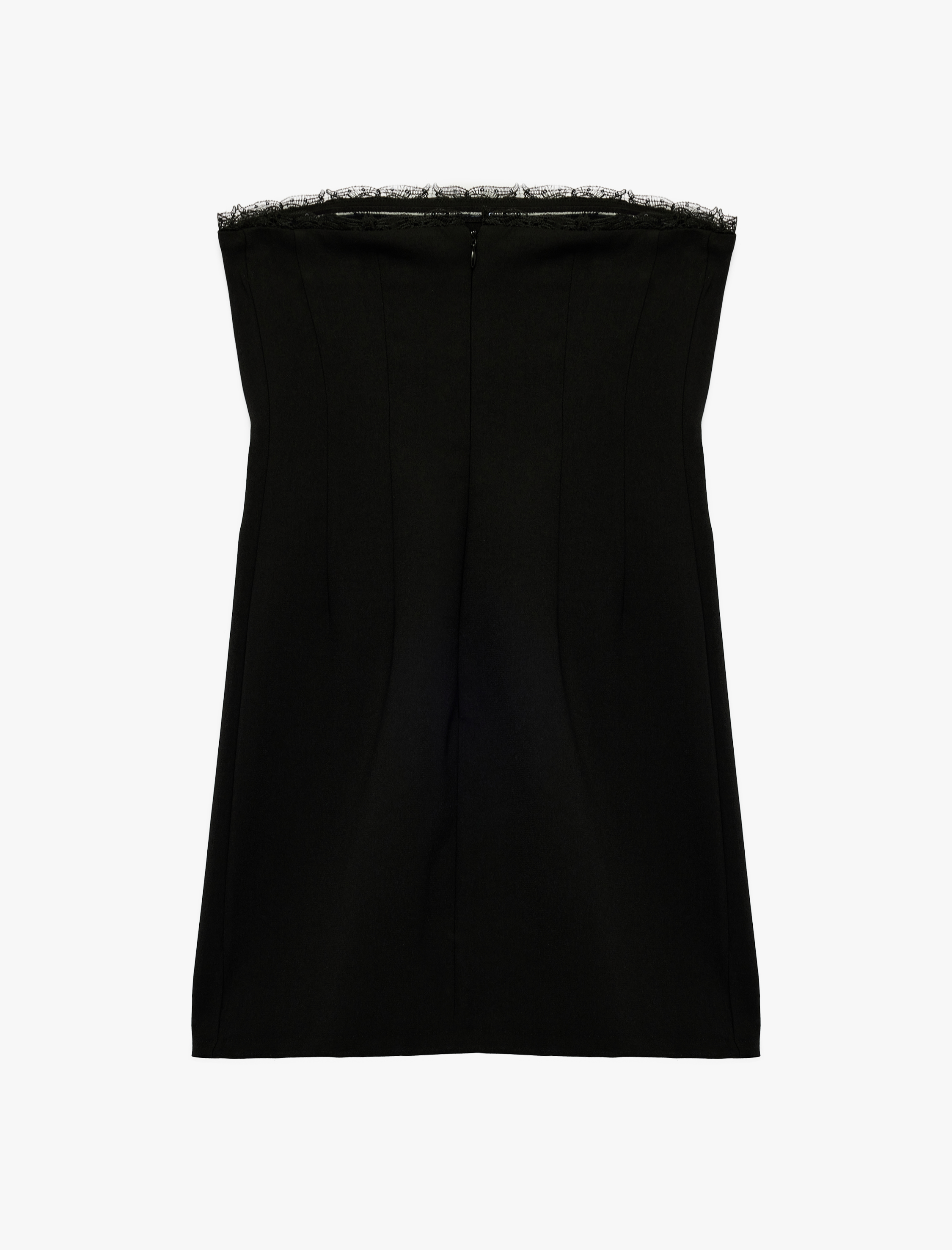   Dantel Detaylı Straplez Yaka Kolsuz Krep Mini Elbise