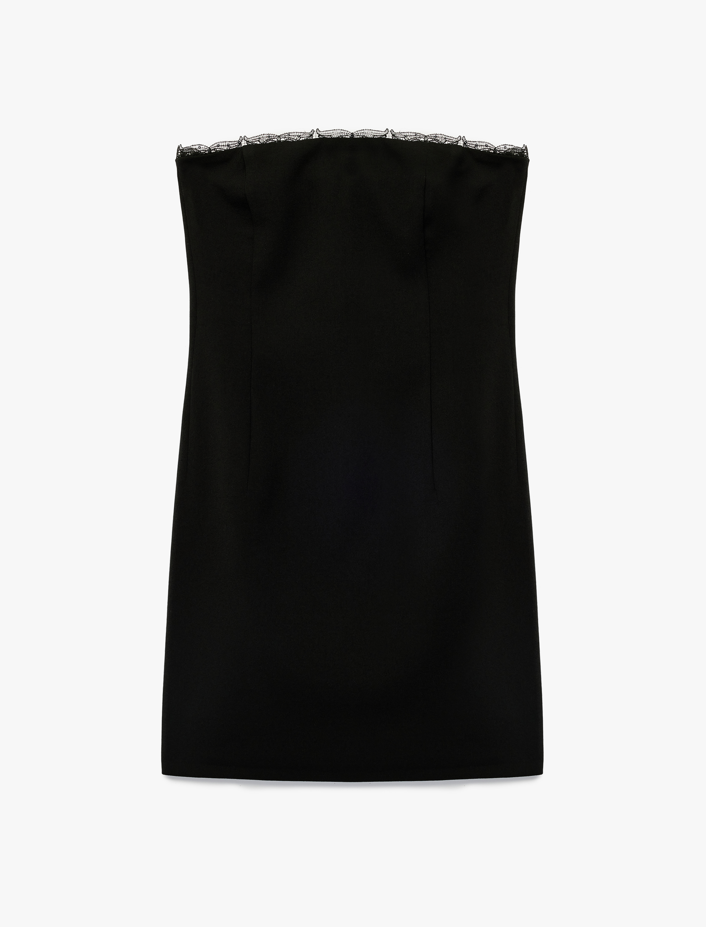   Dantel Detaylı Straplez Yaka Kolsuz Krep Mini Elbise