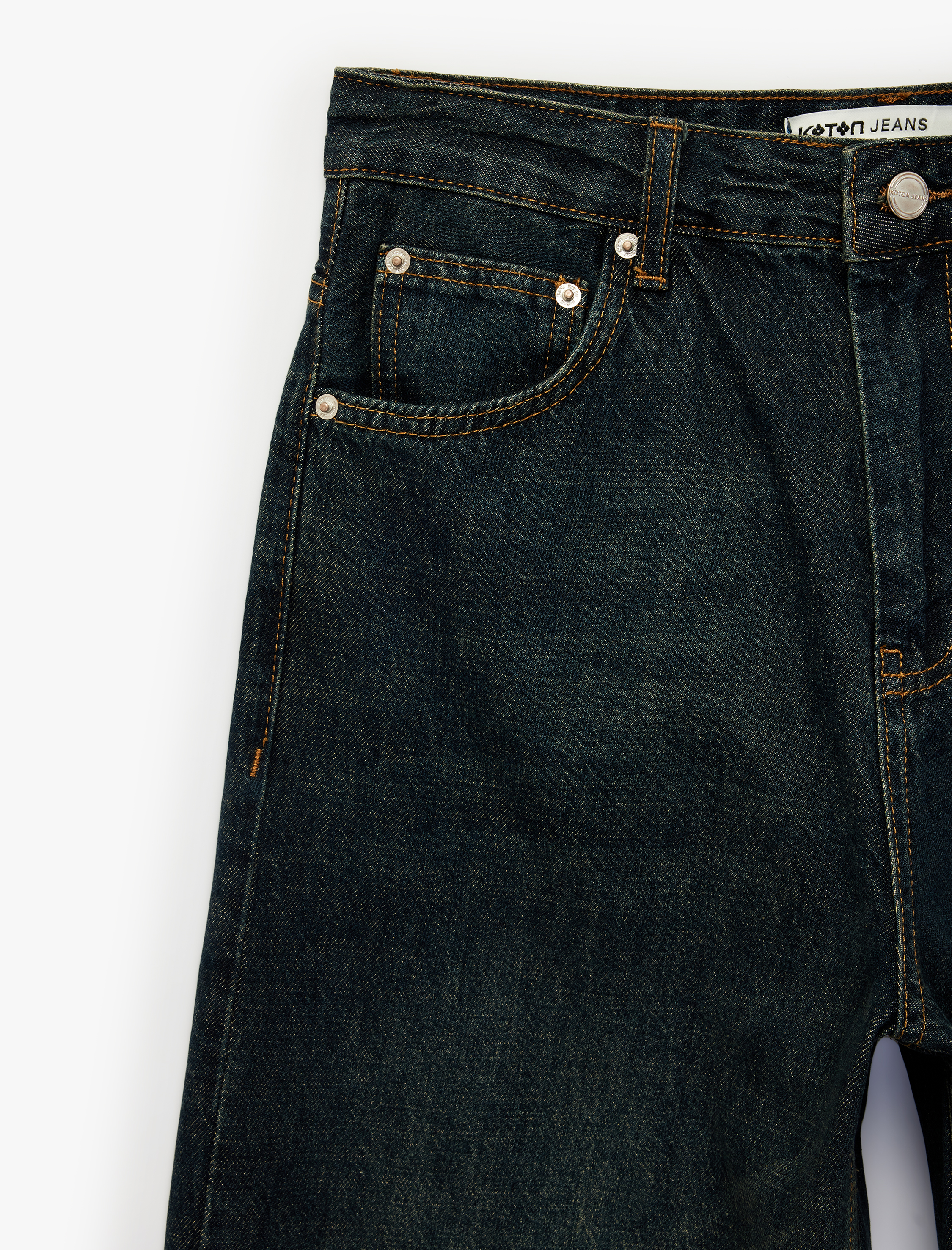   Pamuklu Düğmeli Cepli Normal Bel Düz Paça Denim Pantolon - Tapered Fit Jean