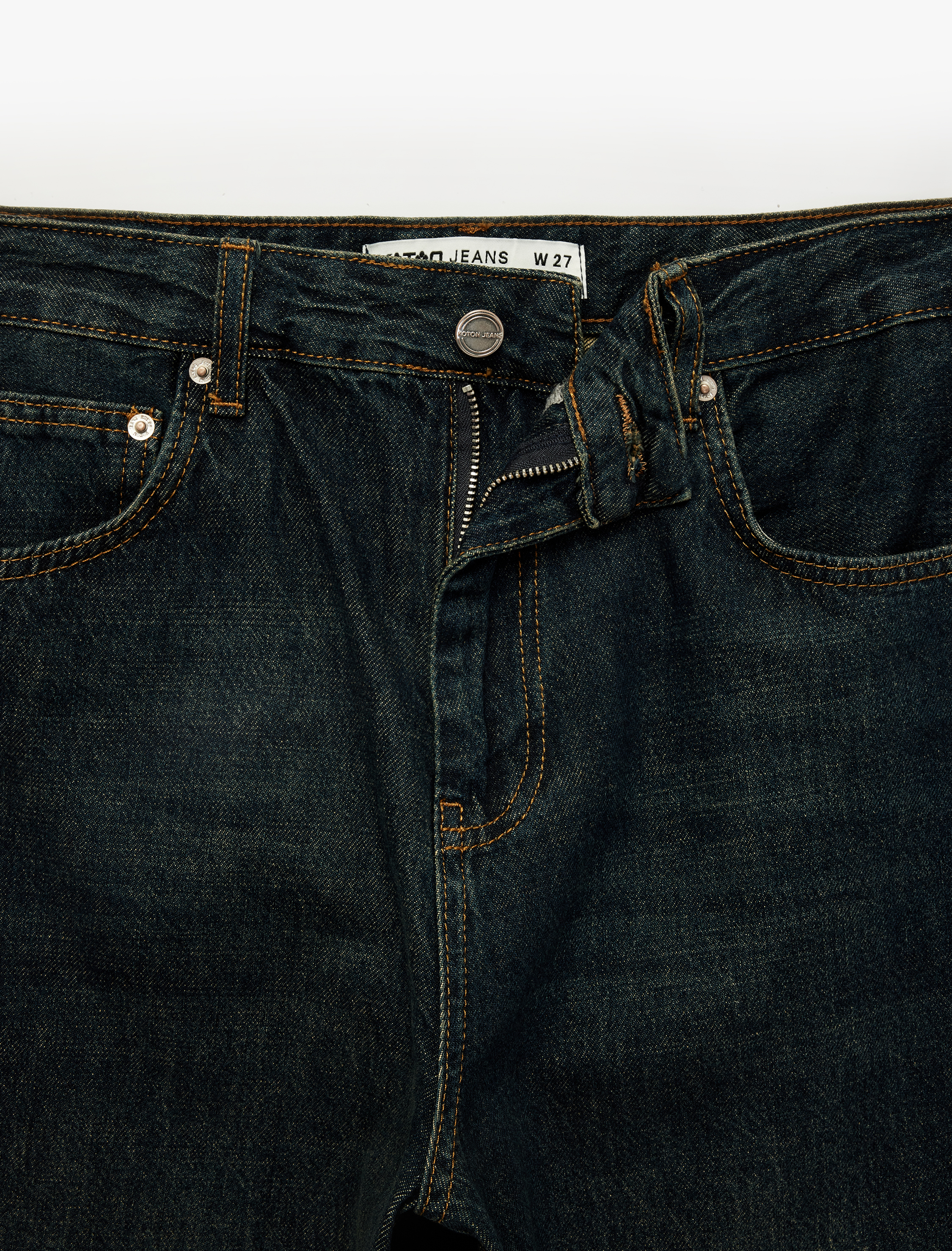   Pamuklu Düğmeli Cepli Normal Bel Düz Paça Denim Pantolon - Tapered Fit Jean