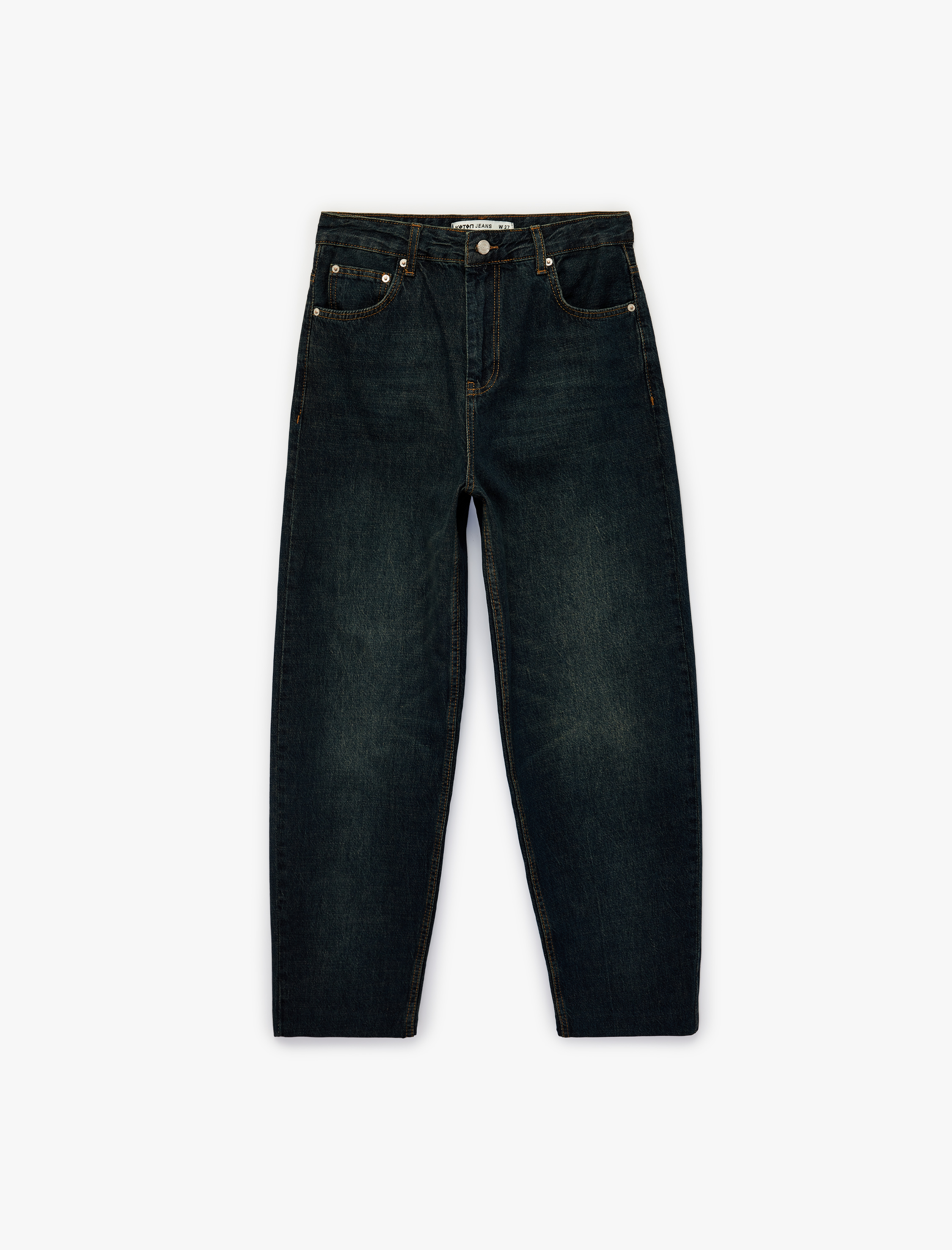   Pamuklu Düğmeli Cepli Normal Bel Düz Paça Denim Pantolon - Tapered Fit Jean