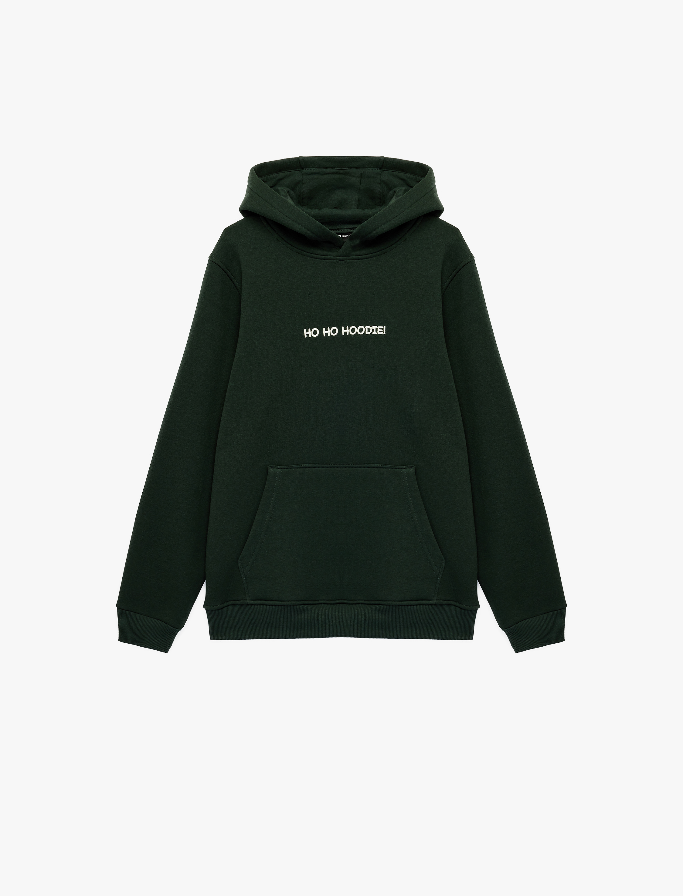   Uzun Kollu Kanguru Cepli Şardonlu Yılbaşı Temalı Nakışlı Kapşonlu Sweatshirt