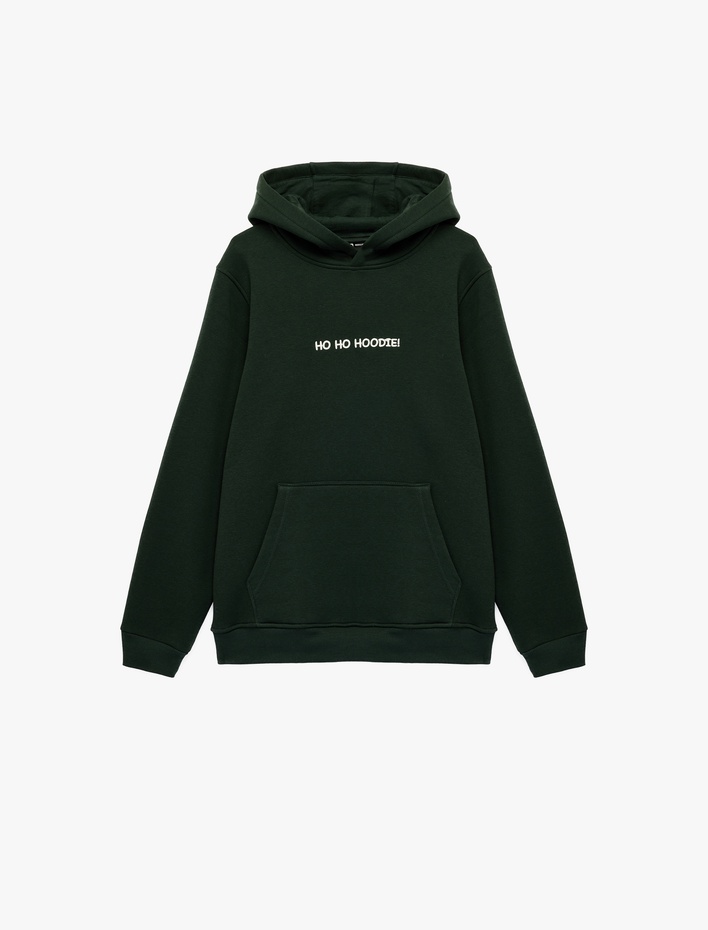  Uzun Kollu Kanguru Cepli Şardonlu Yılbaşı Temalı Nakışlı Kapşonlu Sweatshirt