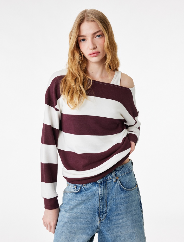  Rahat Kalıp Modal Karışımlı Omzu Açık Kayık Yaka Sweatshirt