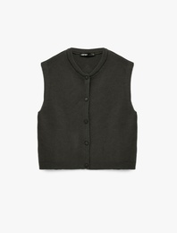 Düğmeli Kolsuz Kolej Yaka Triko Yelek