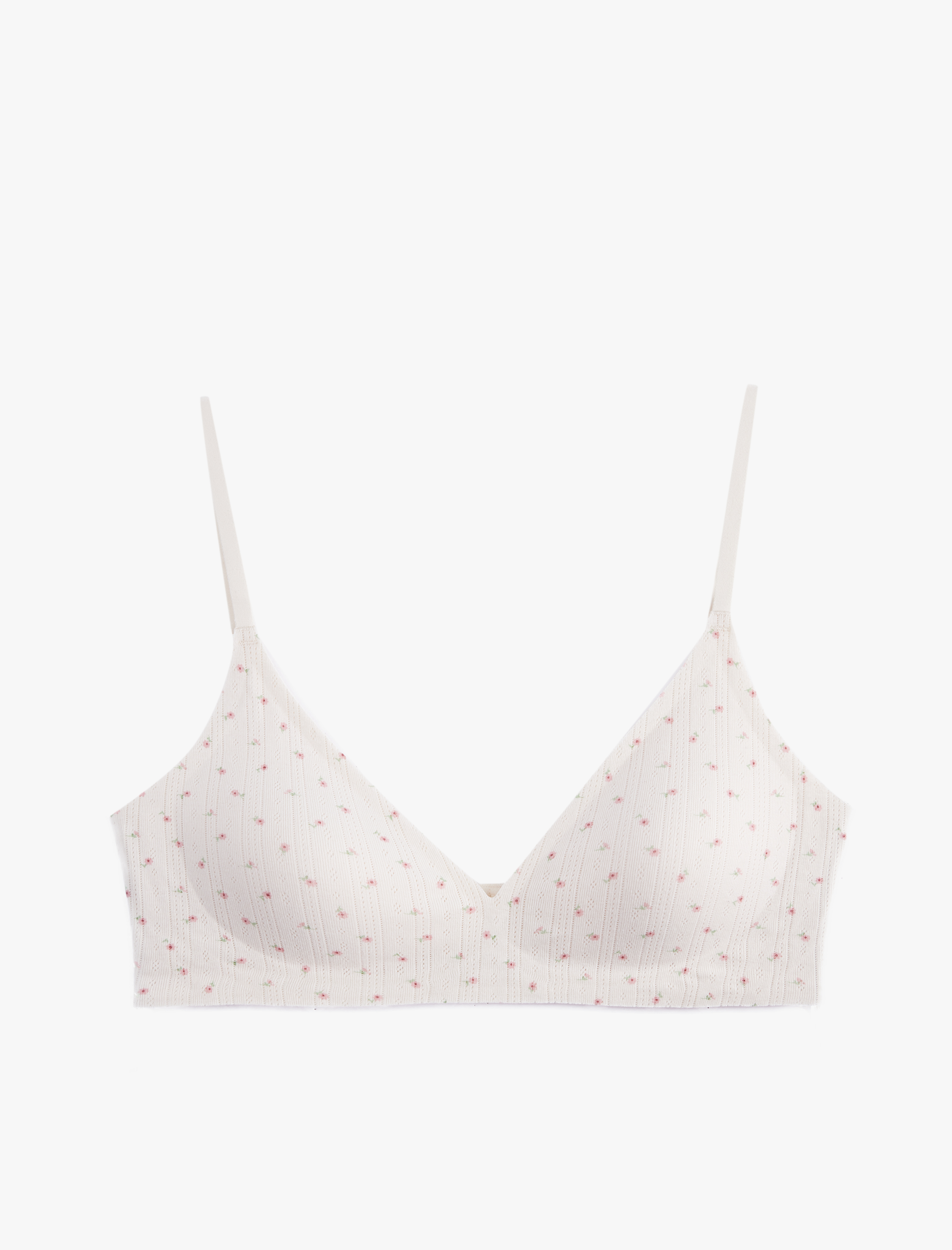   Balensiz Dolgusuz Pamuklu Dokulu Çiçekli Sütyen