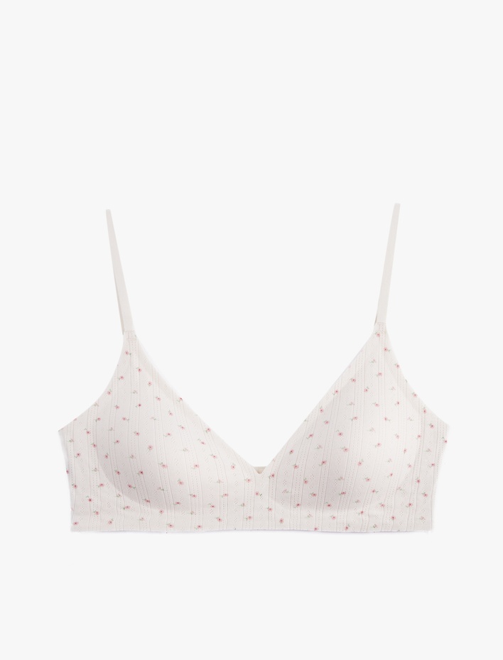  Balensiz Dolgusuz Pamuklu Dokulu Çiçekli Sütyen