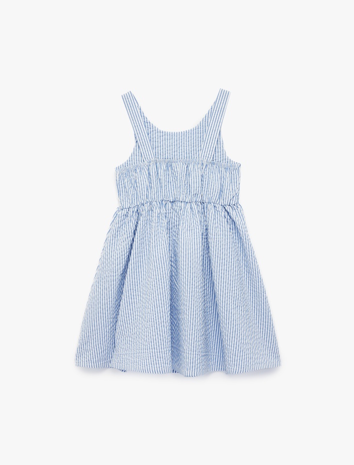 Kız Bebek Fiyonk Detaylı Bisiklet Yaka Çizgili Askılı Elbise