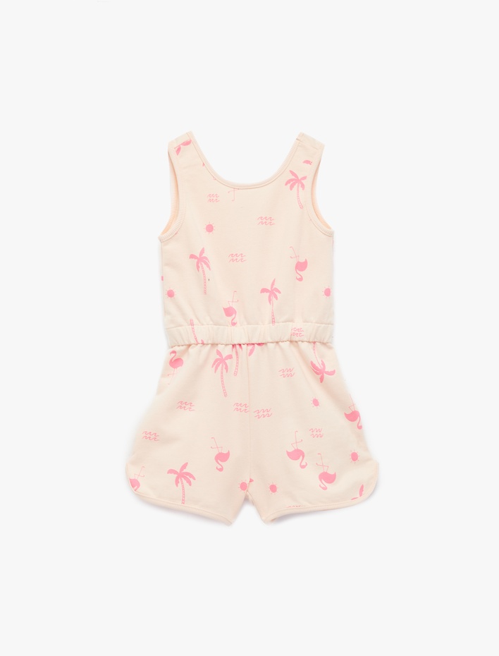 Kız Bebek Pamuklu Bisiklet Yaka Flamingo Baskılı Askılı Tulum