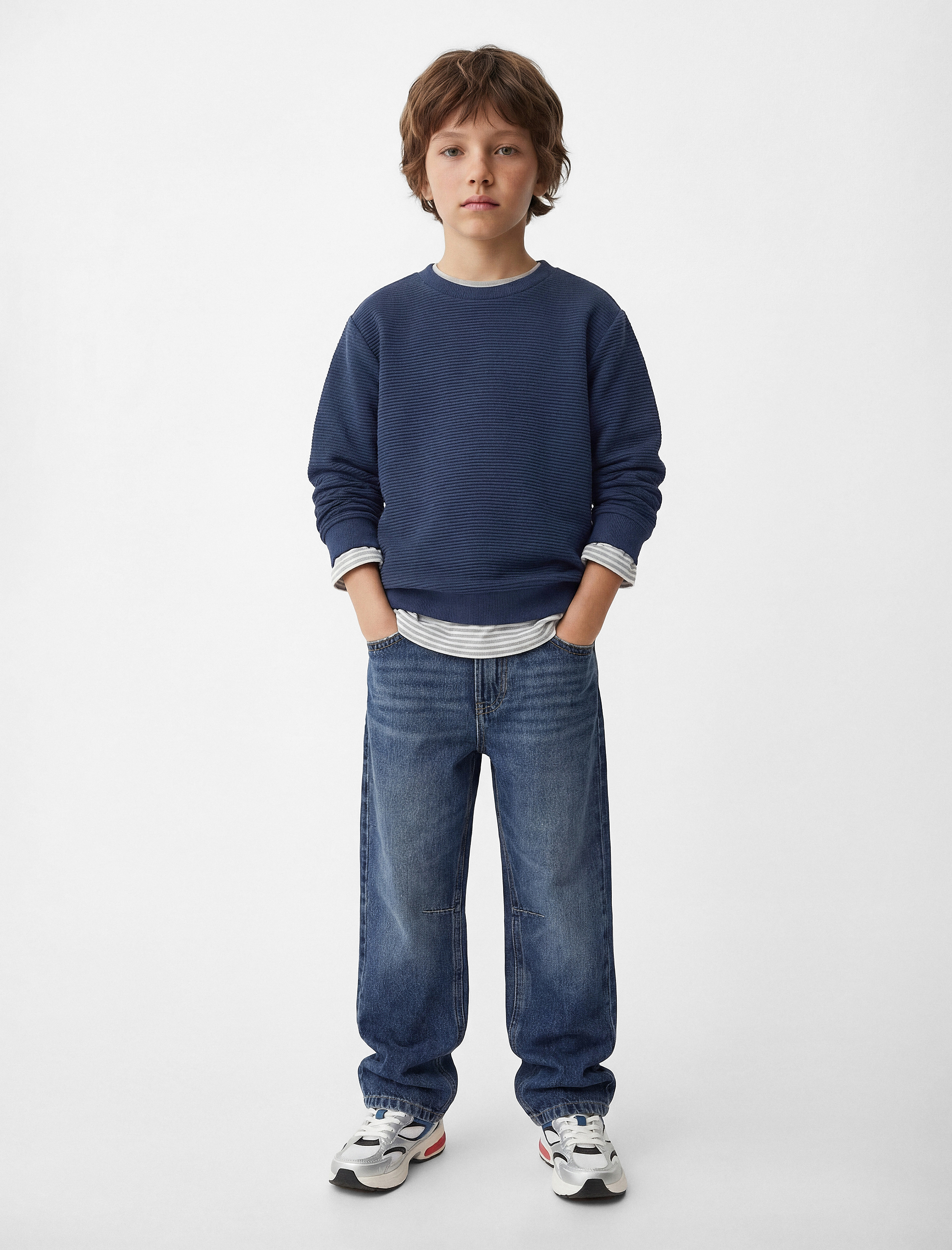  Erkek Çocuk Pamuklu Uzun Kollu Bisiklet Yaka Basic Sweatshirt