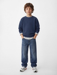 Pamuklu Uzun Kollu Bisiklet Yaka Basic Sweatshirt