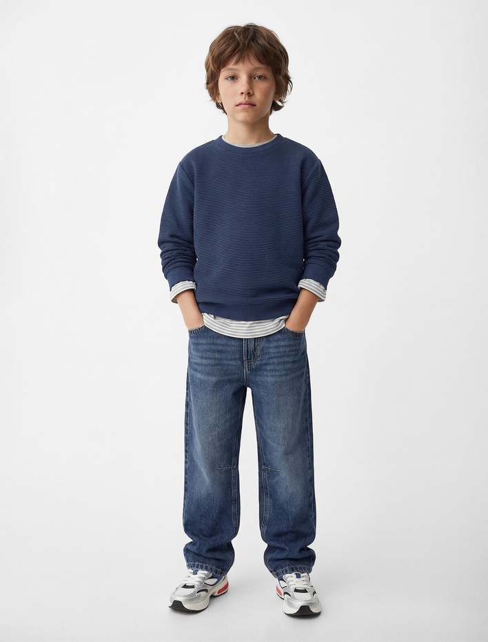 Erkek Çocuk Pamuklu Uzun Kollu Bisiklet Yaka Basic Sweatshirt