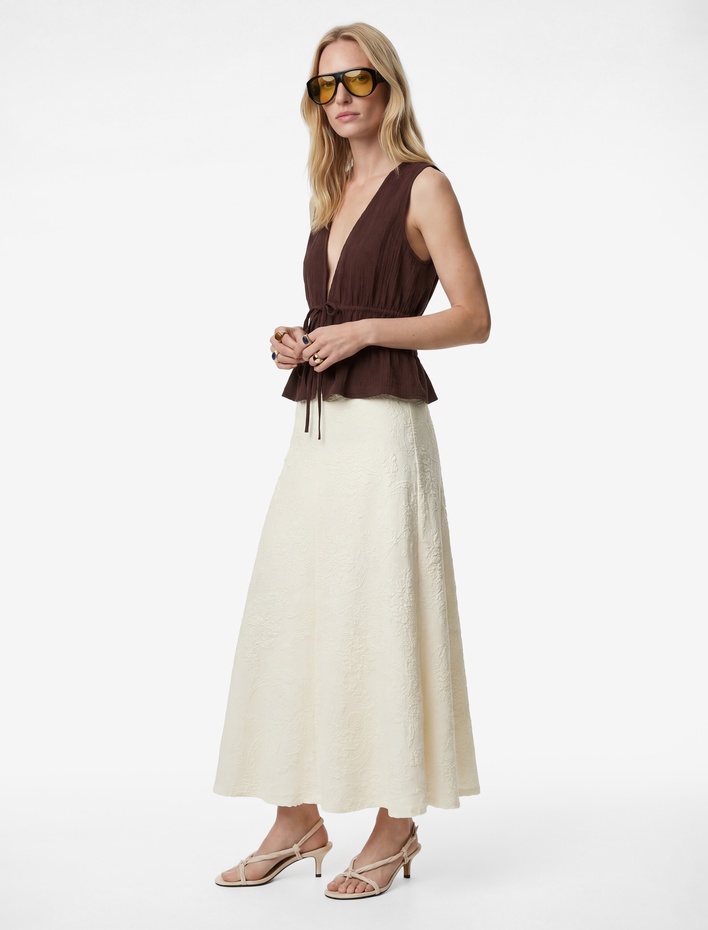  Rahat Kalıp Midi Floral Dokulu Etek