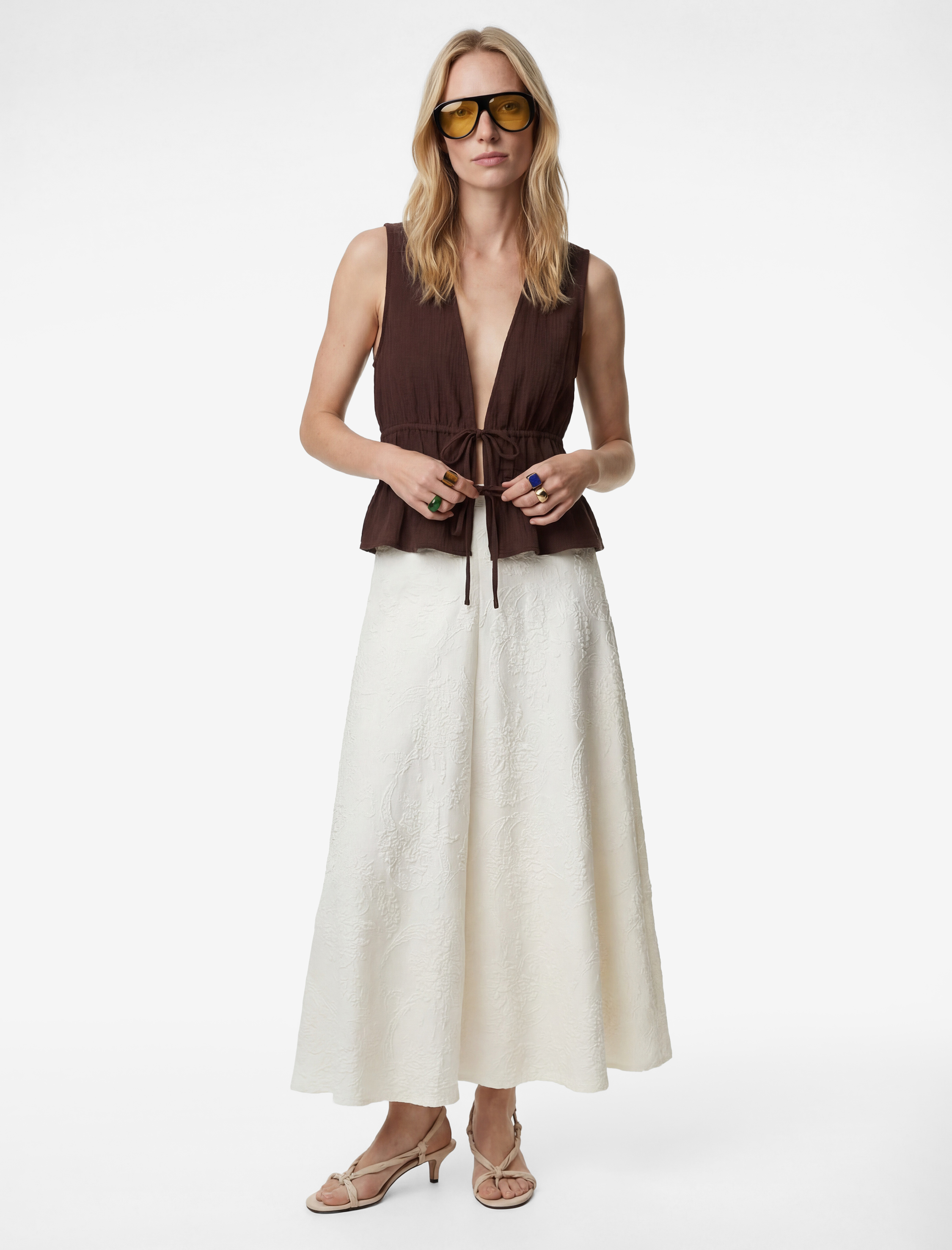   Rahat Kalıp Midi Floral Dokulu Etek