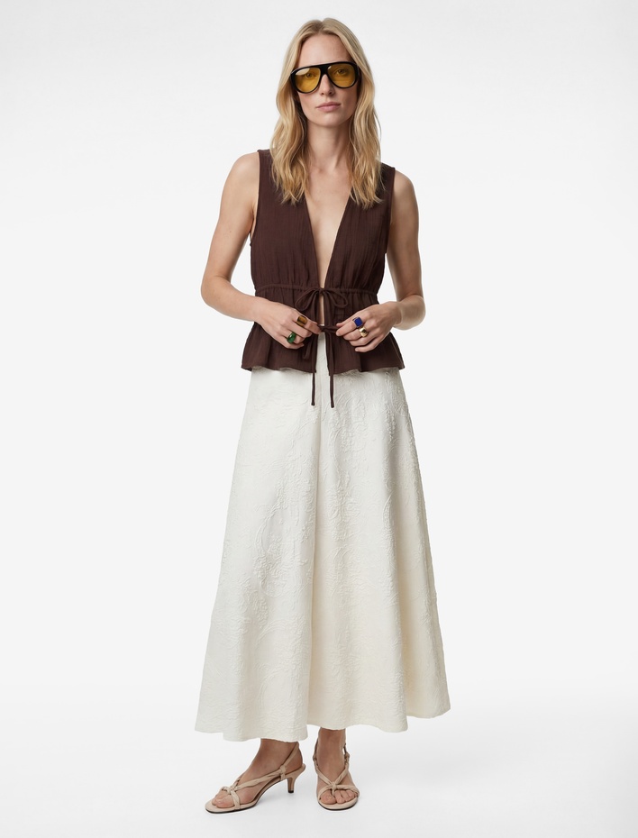  Rahat Kalıp Midi Floral Dokulu Etek