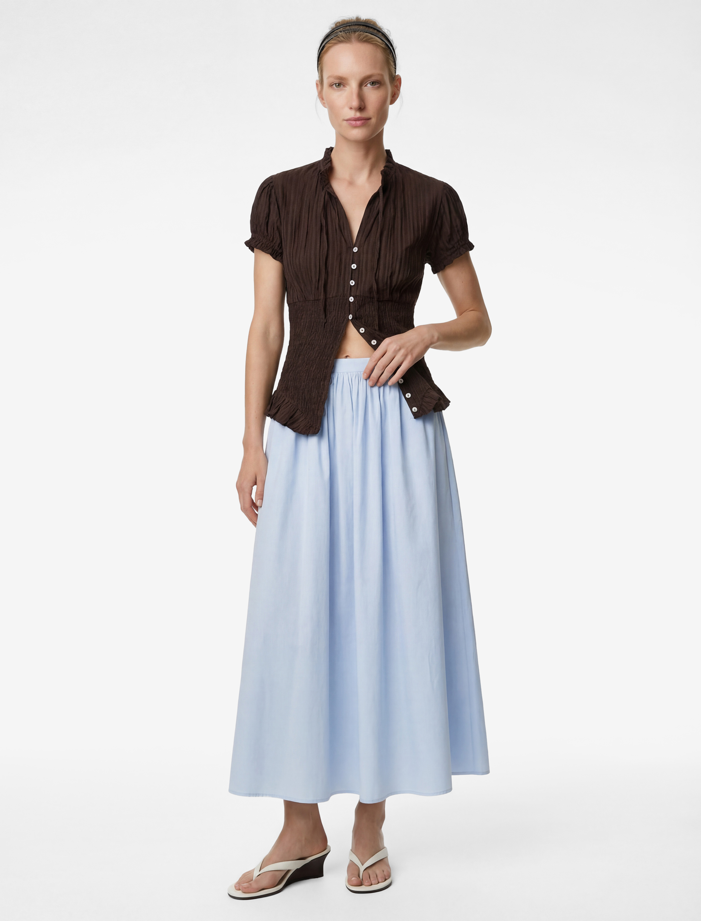   Pamuklu Çan Kesim Poplin Midi Etek