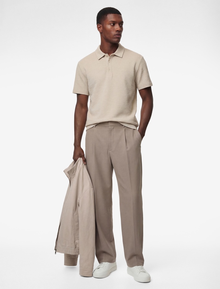  Regular Fit Kısa Kollu Dokulu Pamuklu Polo Yaka Tişört