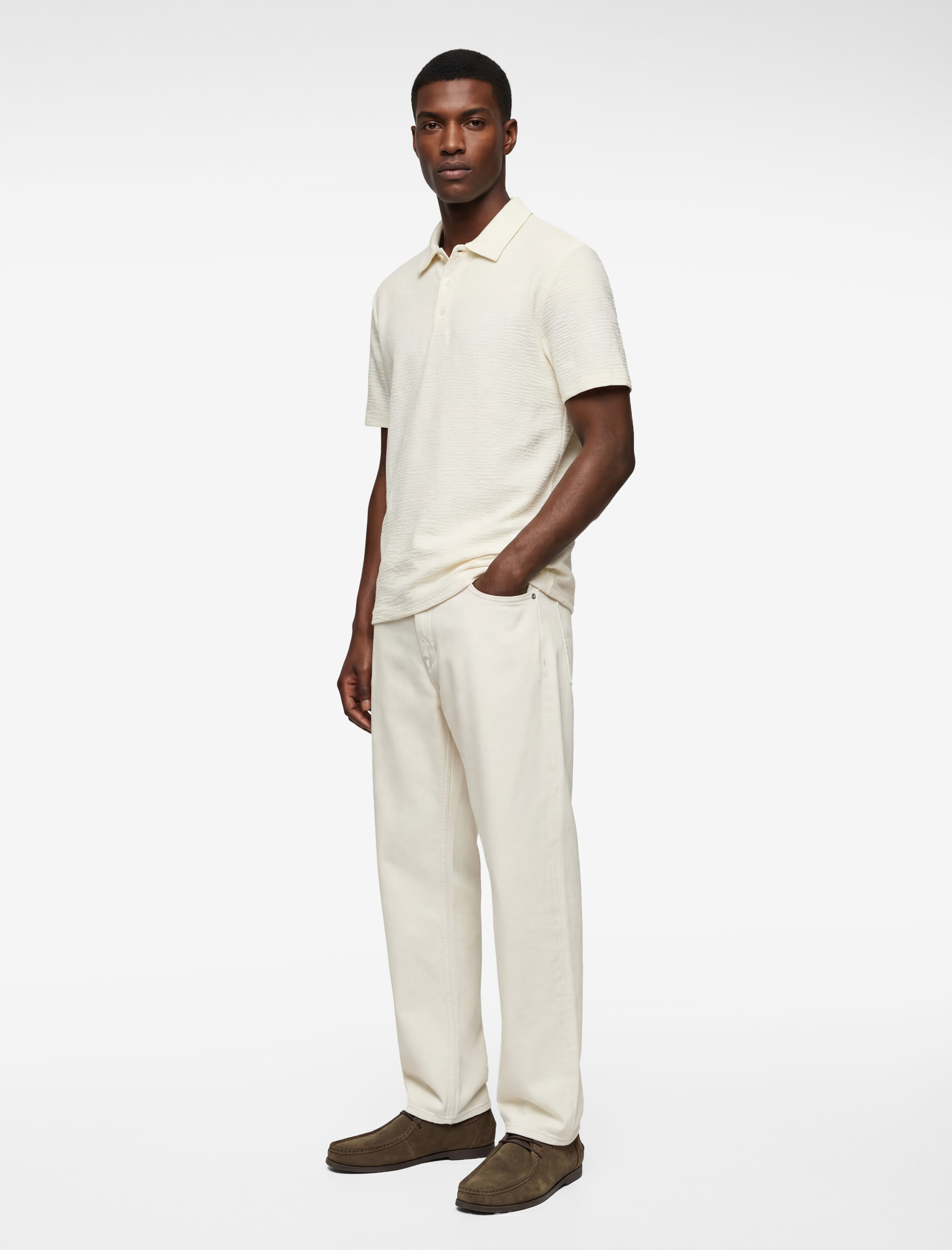   Regular Fit Kısa Kollu Dokulu Pamuklu Polo Yaka Tişört