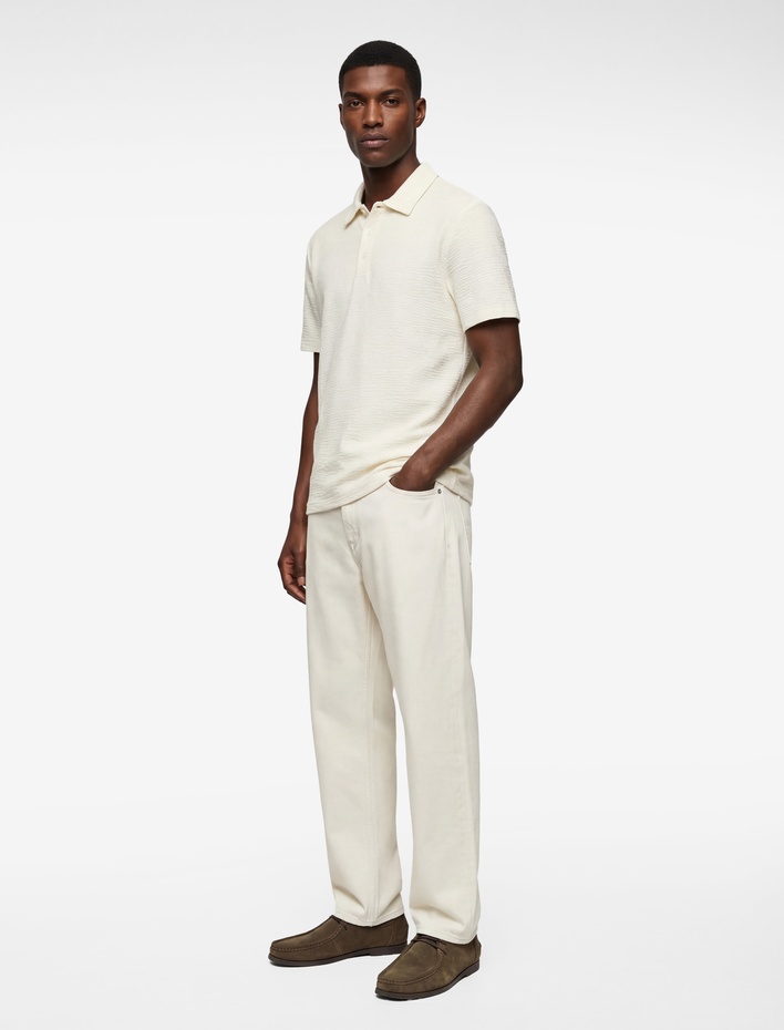  Regular Fit Kısa Kollu Dokulu Pamuklu Polo Yaka Tişört