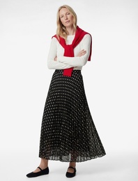 Pileli Puantiyeli Midi Şifon Etek