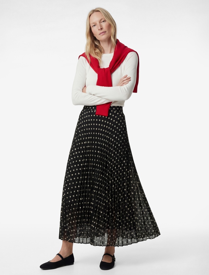  Pileli Puantiyeli Midi Şifon Etek