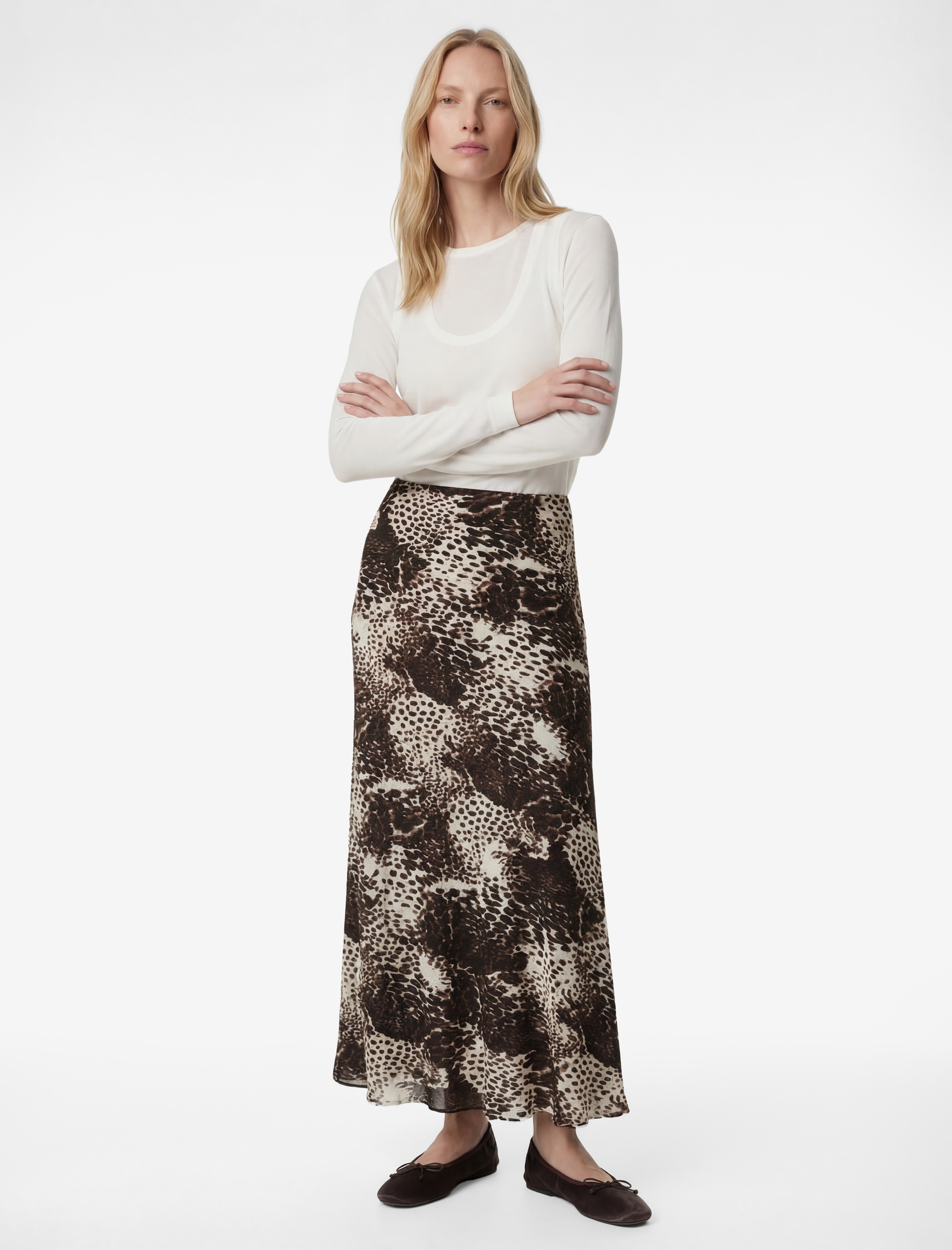   Çan Kesim Leopar Desenli Midi Saten Etek