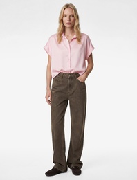 Kısa Kollu Kaçık Yaka Oversize Saten Gömlek