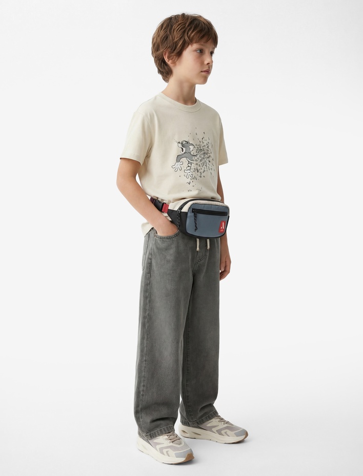 Erkek Çocuk Lisanslı Tom ve Jerry Baskılı Kısa Kollu Bisiklet Yaka Pamuklu Tişört