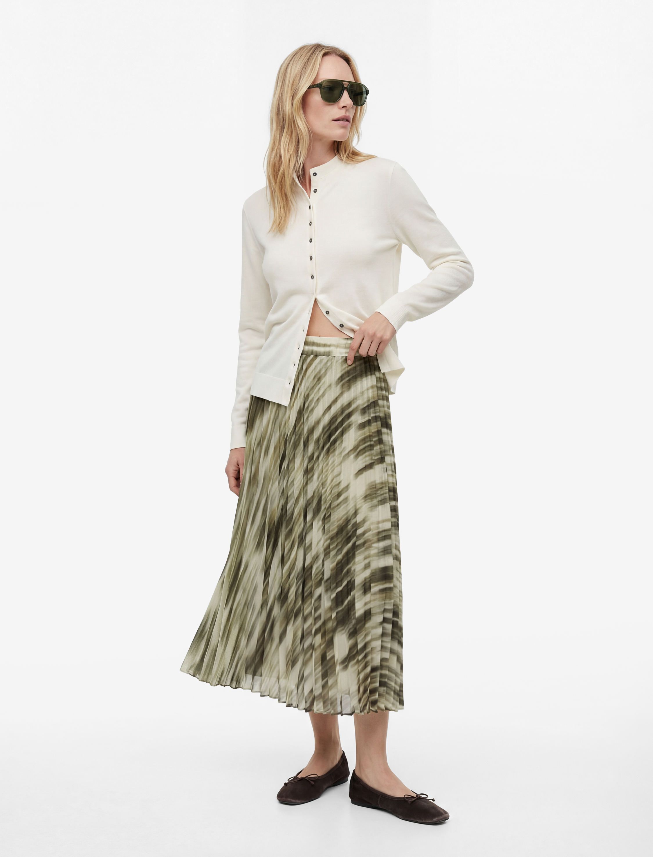   Pileli Soyut Desenli Midi Etek