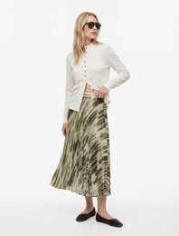 Pileli Soyut Desenli Midi Etek