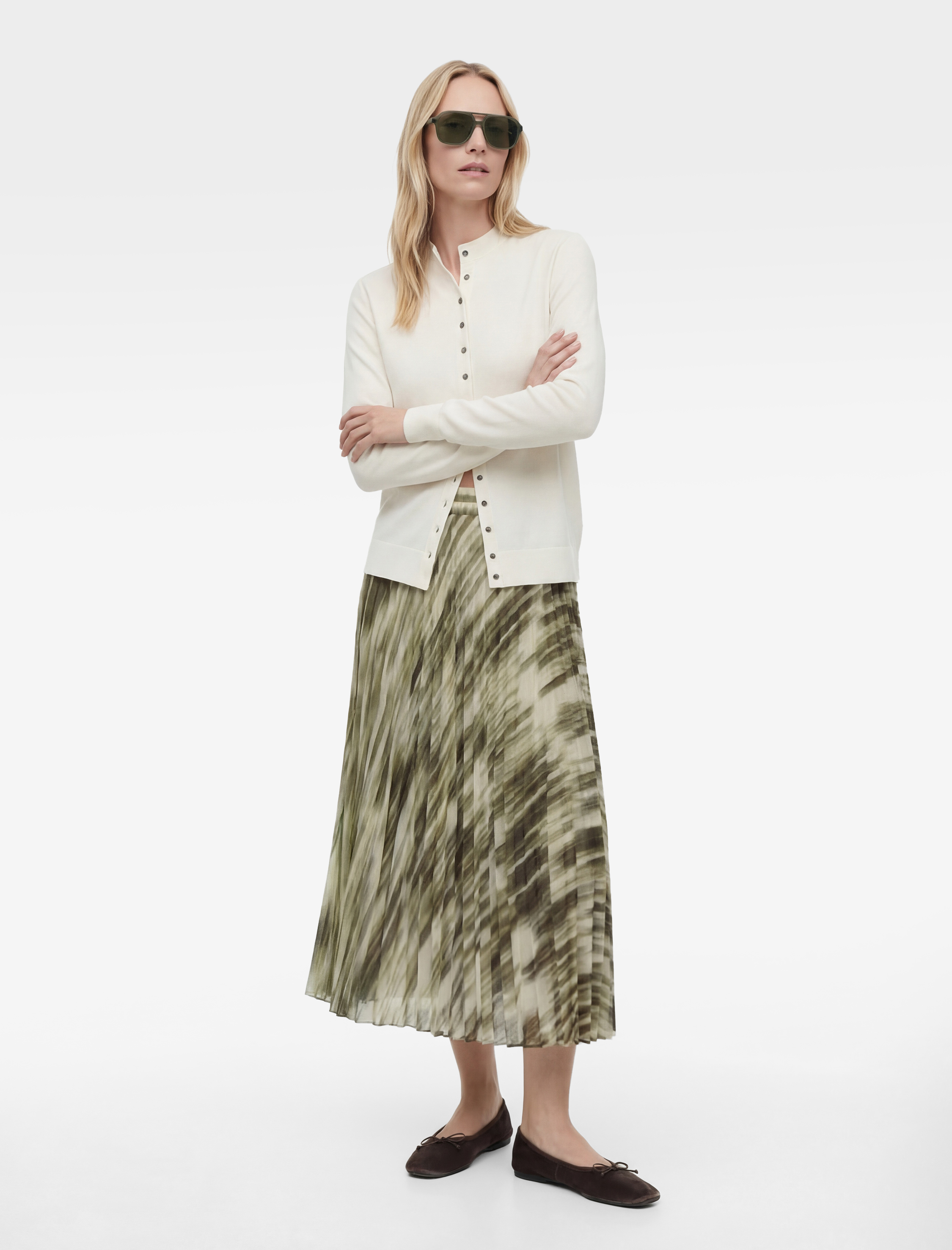   Pileli Soyut Desenli Midi Etek