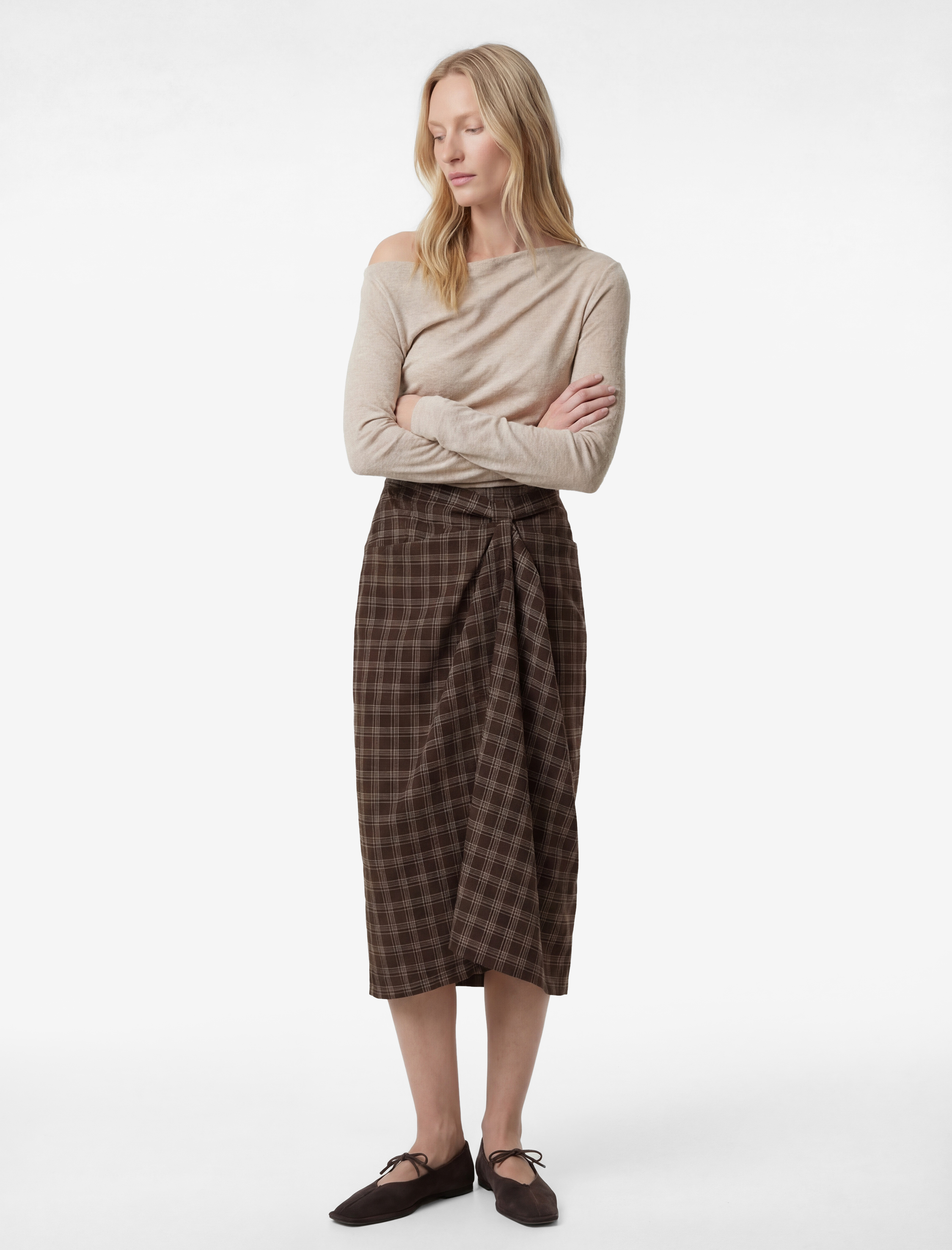   Asimetrik Kesim Viskon Karışımlı Midi Etek