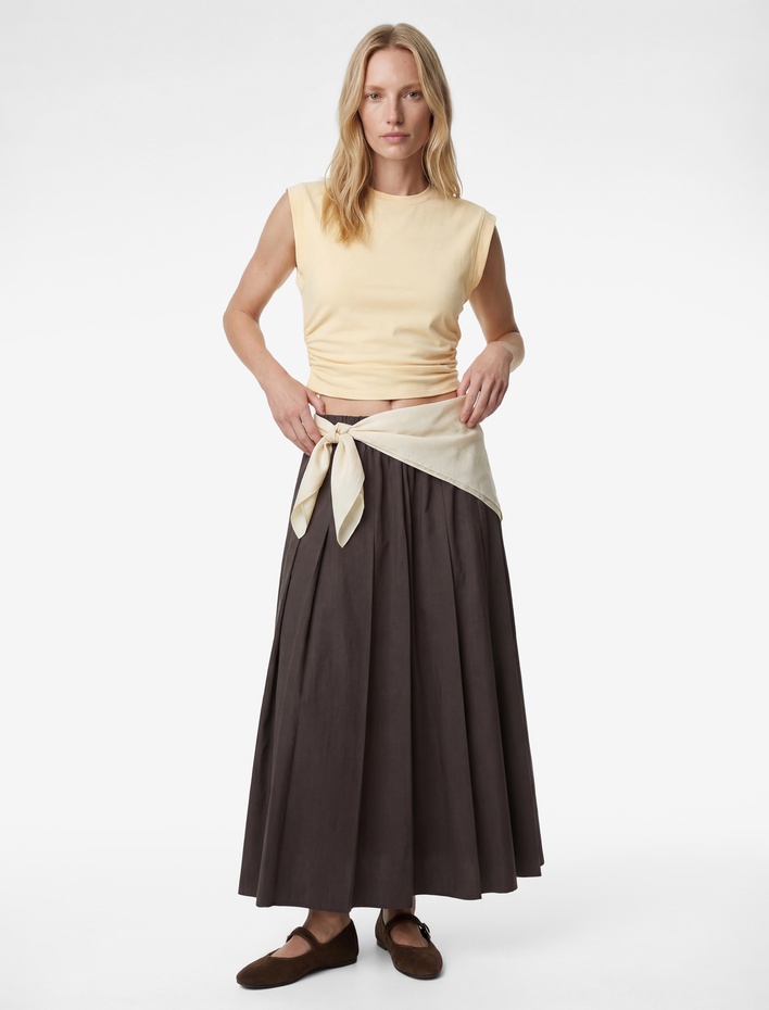  Kısa Kollu Bisiklet Yaka Pamuklu Slim Fit Büzgülü Tişört