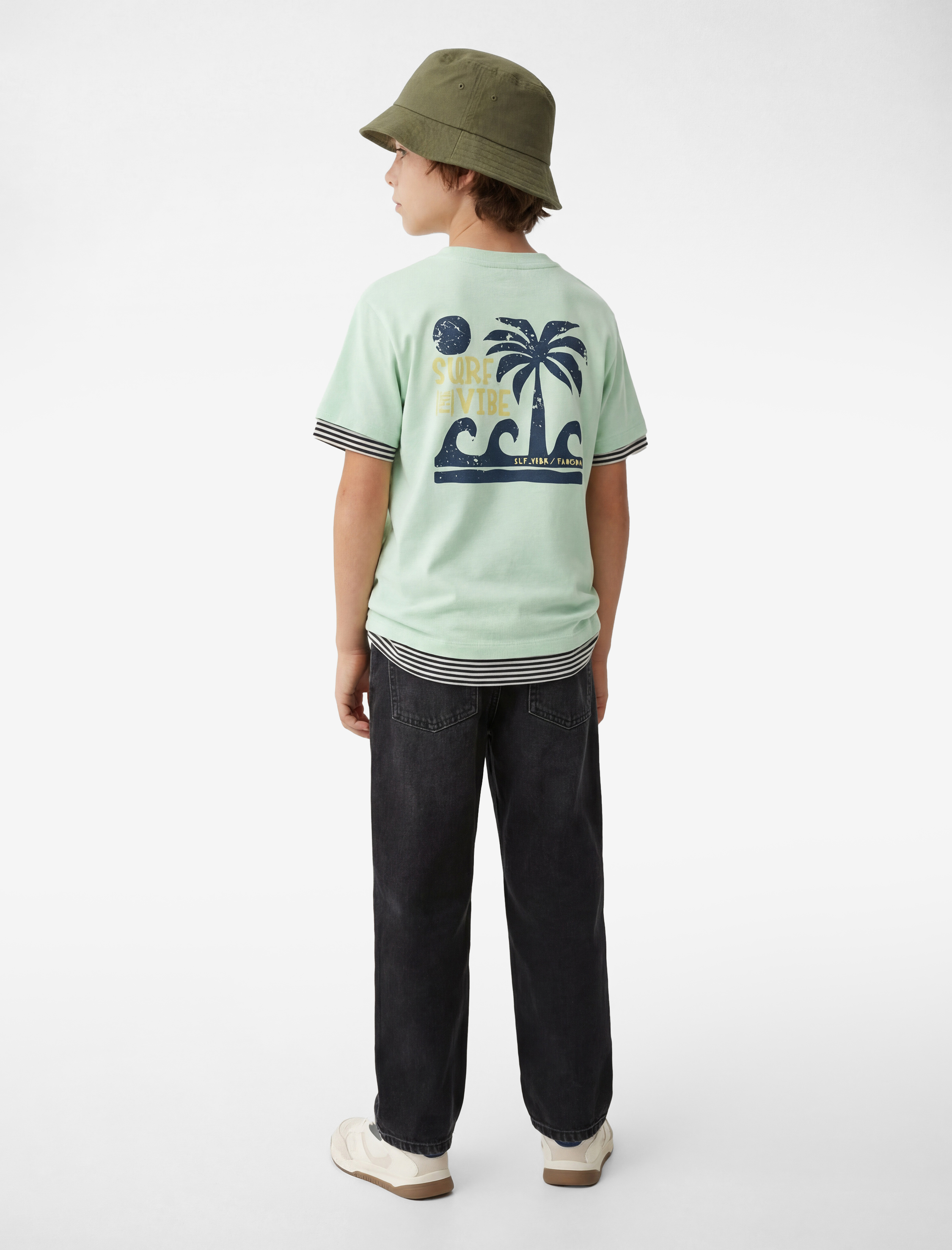  Erkek Çocuk Palmiyeli Baskılı Kısa Kollu Bisiklet Yaka Pamuklu Tişört