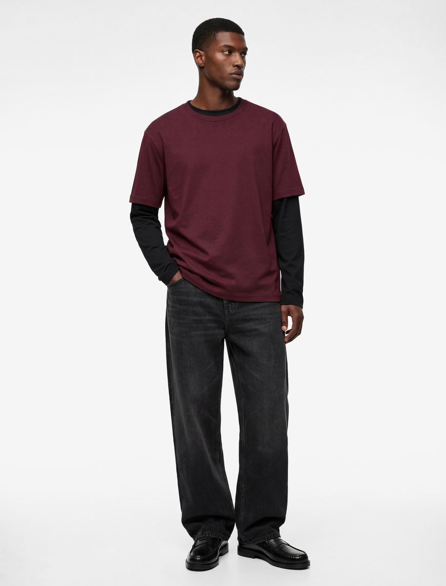 Bordo Erkek Regular Fit Kısa Kollu Pamuklu Bisiklet Yaka Tişört