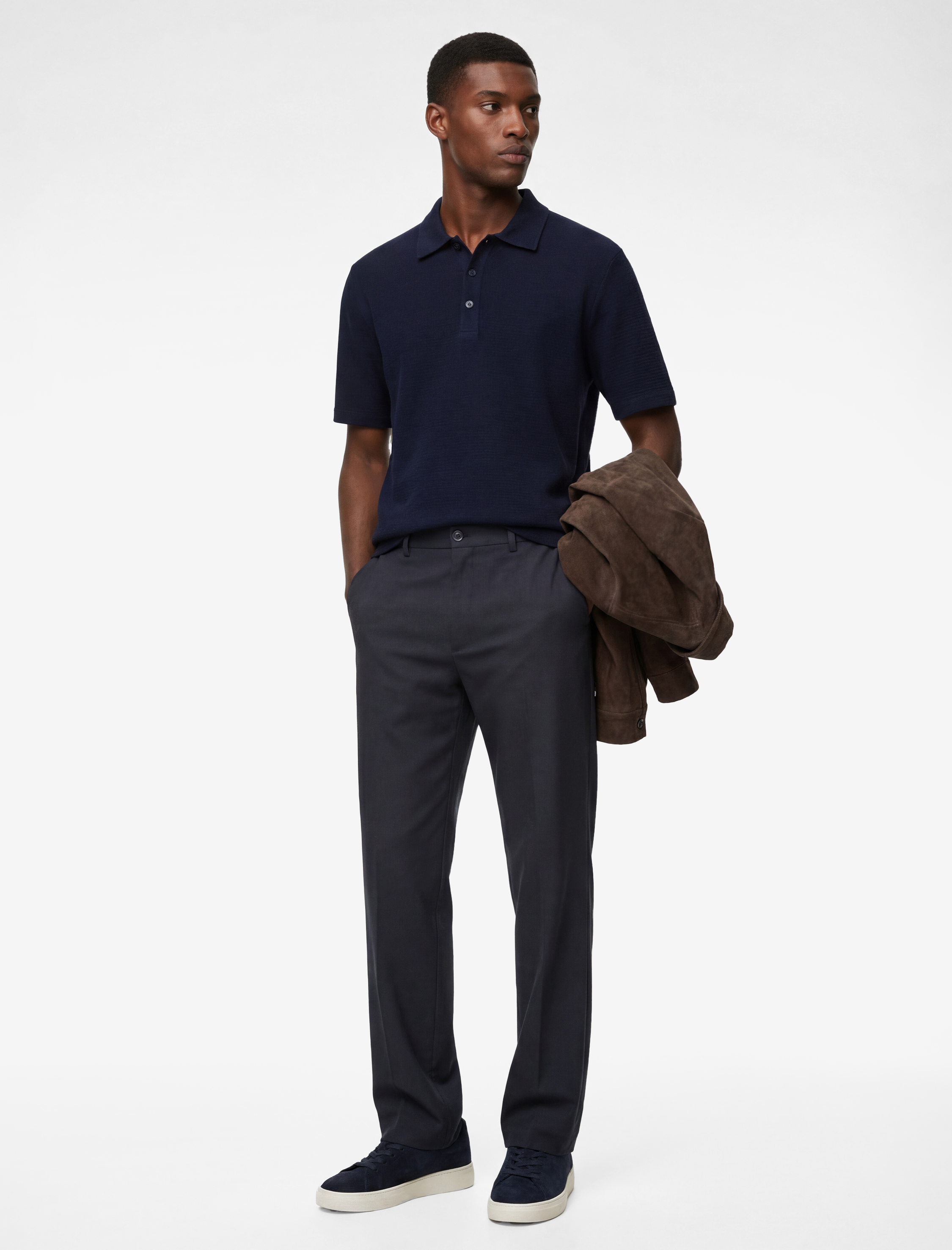   Regular Fit Kısa Kollu Dokulu Pamuklu Polo Yaka Tişört