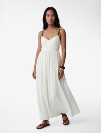 Bol Kalıp V Yaka Cepli Kemer Detaylı Askılı Modal Midi Elbise