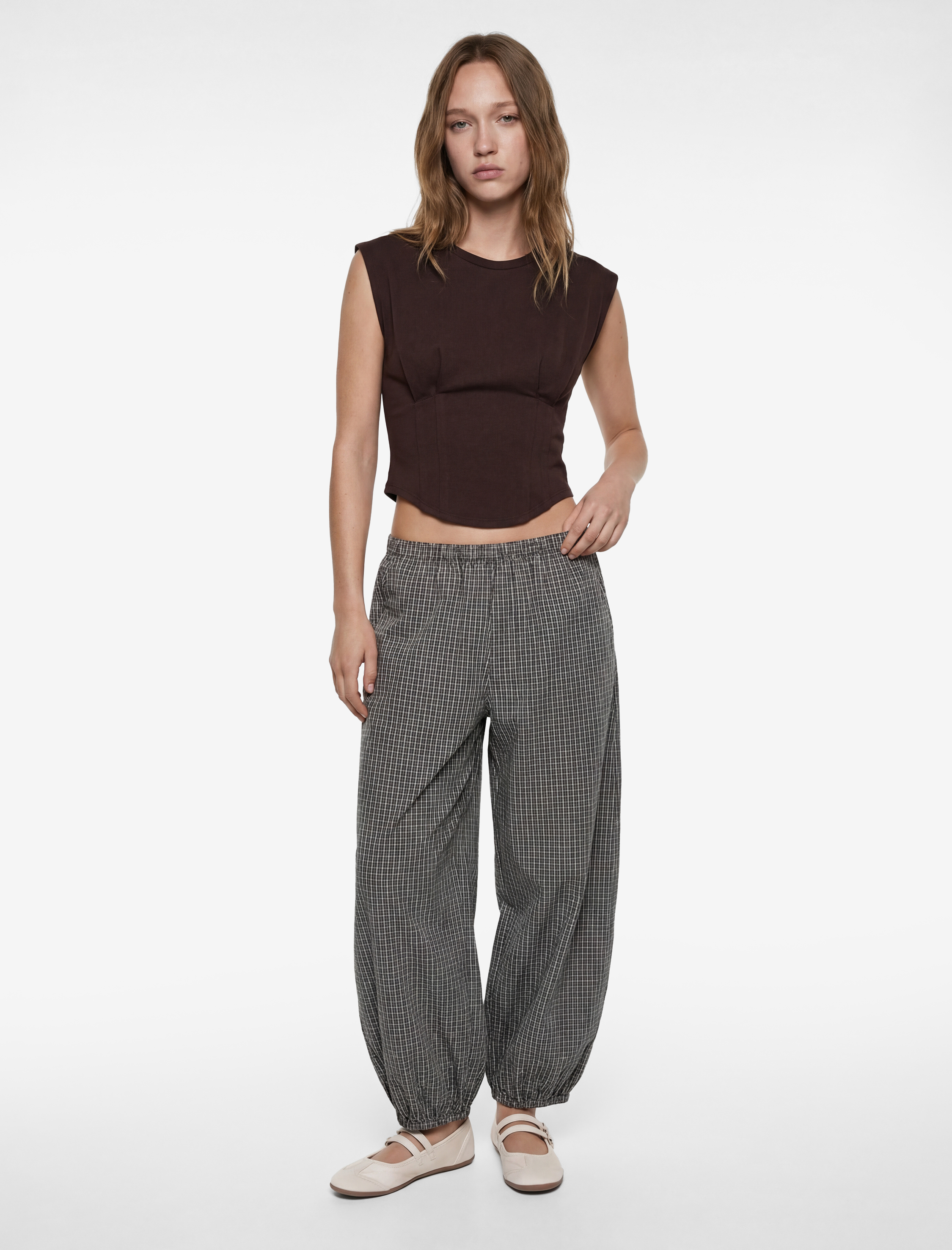   Bisiklet Yaka Korse Detaylı Pamuklu Kolsuz Tişört