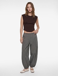 Bisiklet Yaka Korse Detaylı Pamuklu Kolsuz Tişört