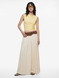 Asimetrik Yaka Slim Fit Kolsuz Drapeli Bluz