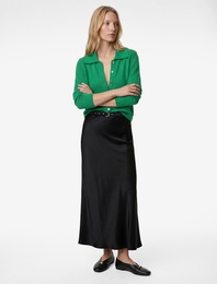 Viskon Kumaş Kemerli Midi Boy Saten Çan Etek