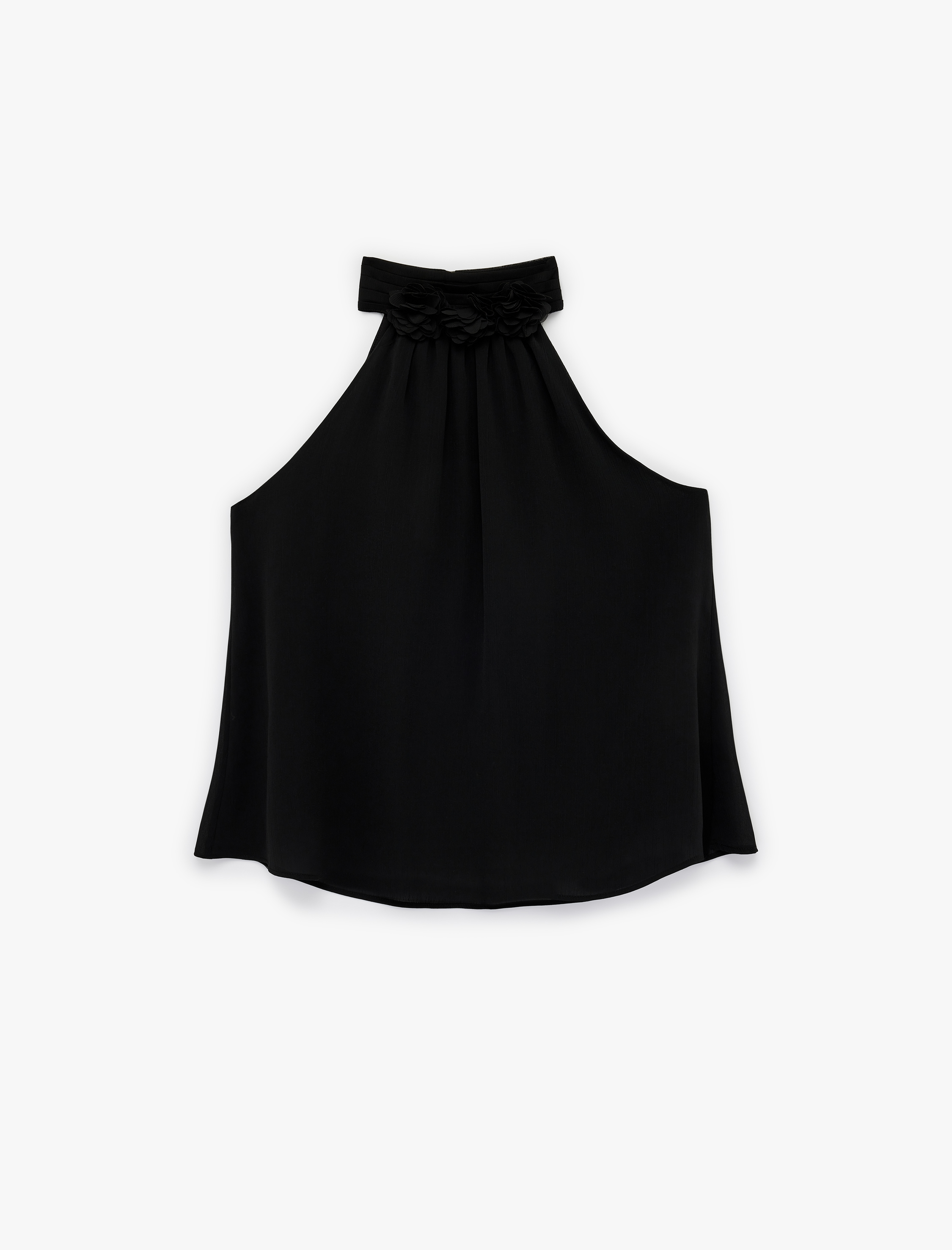   Çiçek Detaylı Kolsuz Halter Yaka Bluz