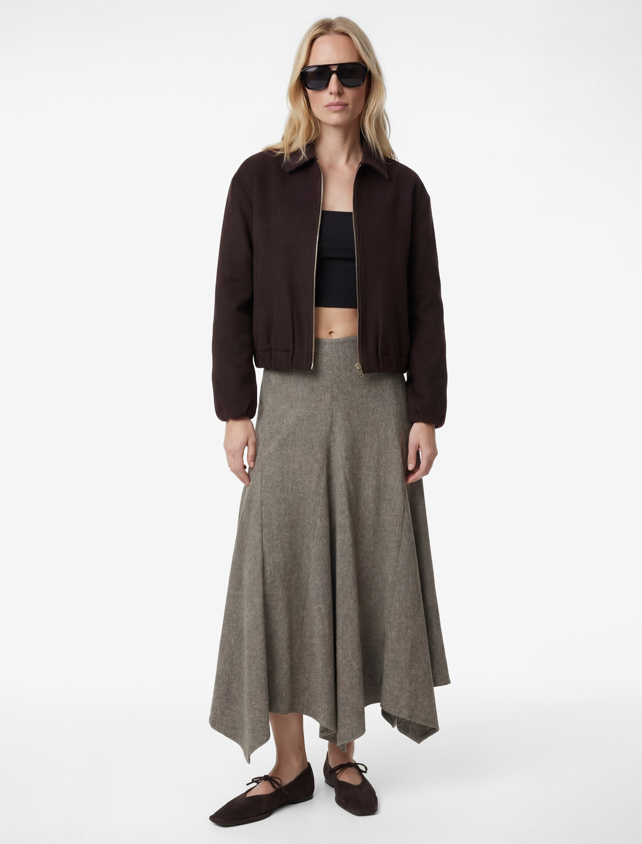   Volanlı Asimetrik Kesim Midi Etek