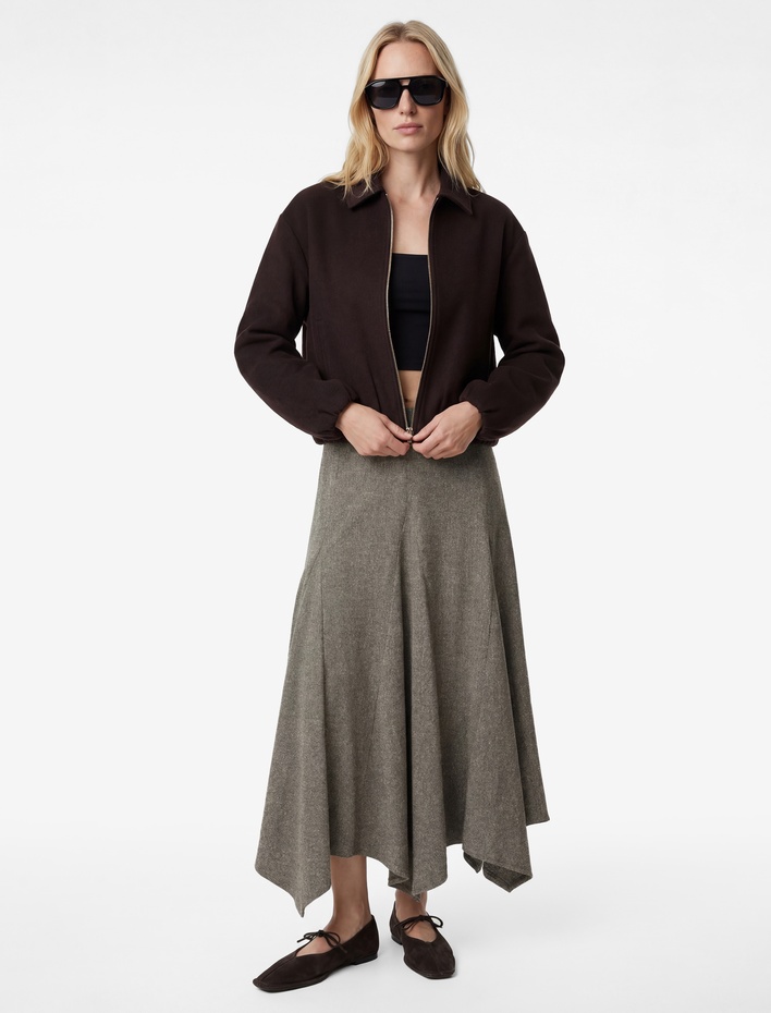  Volanlı Asimetrik Kesim Midi Etek