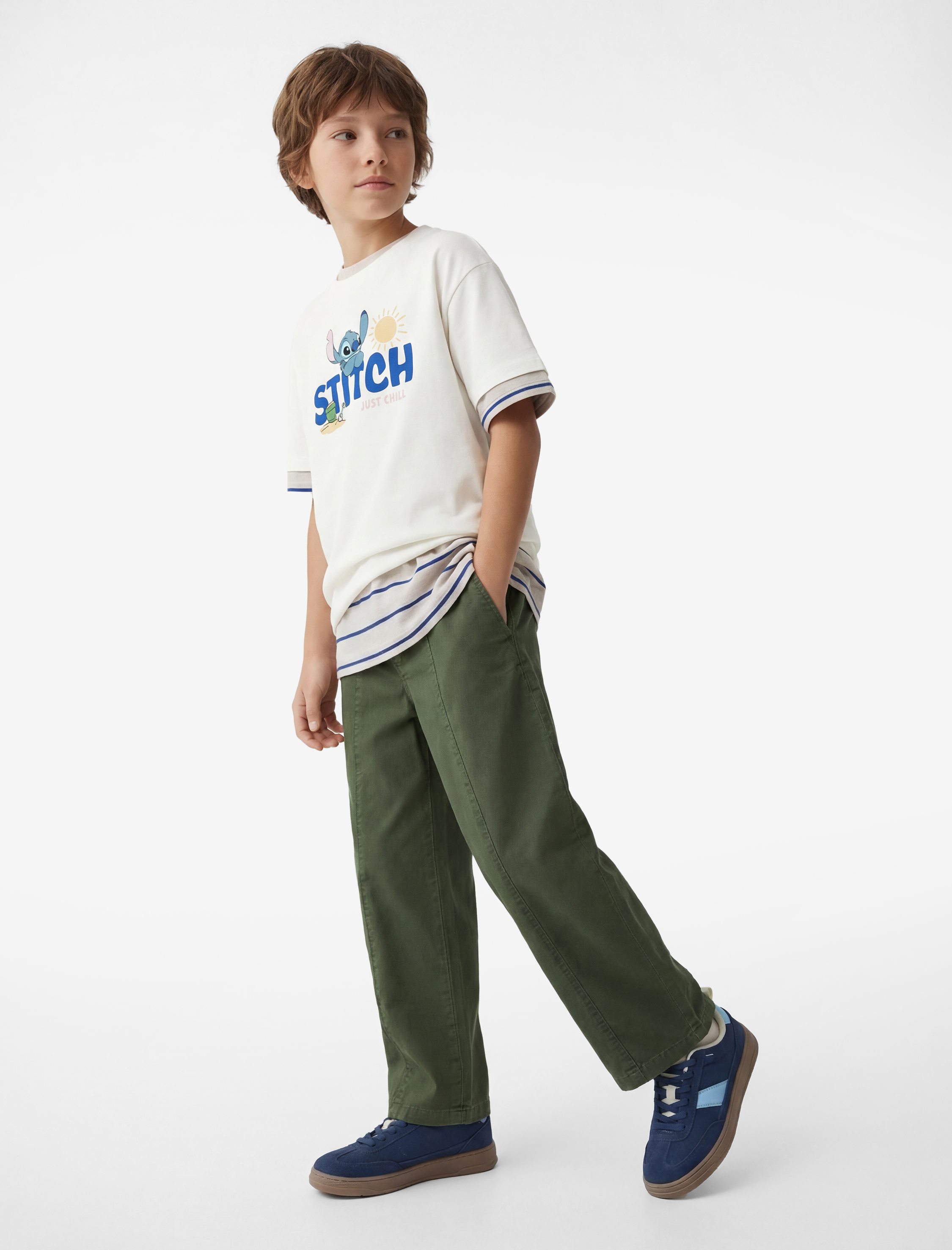  Erkek Çocuk Stitch Baskılı Kısa Kollu Bisiklet Yaka Pamuklu Lisanslı Tişört