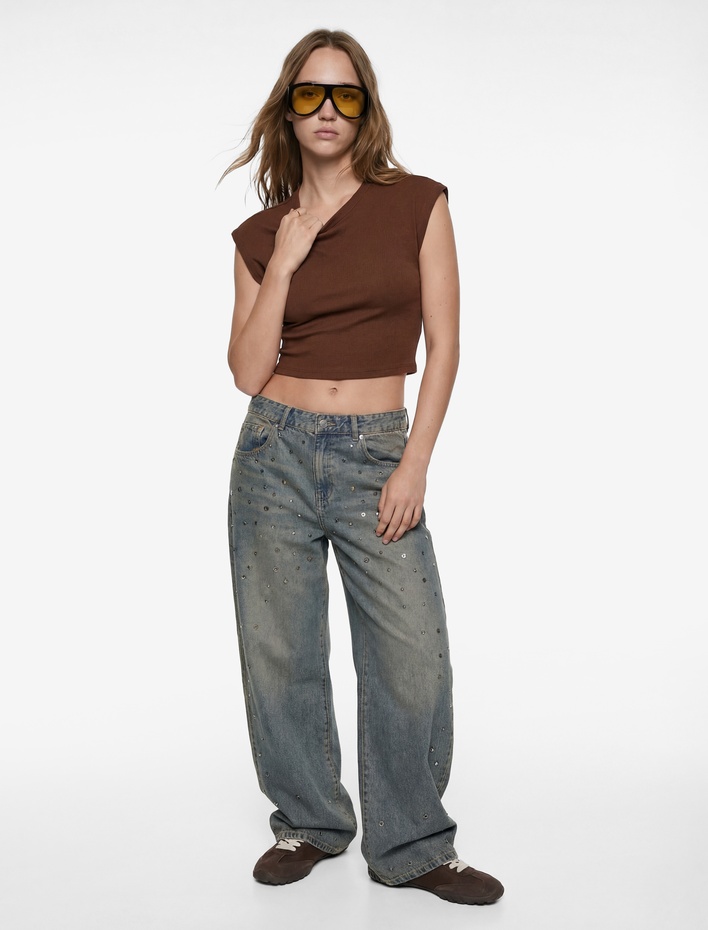  Modal Karışımlı Slim Fit Bisiklet Yaka Kolsuz Crop Tişört