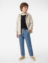 Pamuklu Beli Bağcıklı Oversize Denim Jogger Pantolon