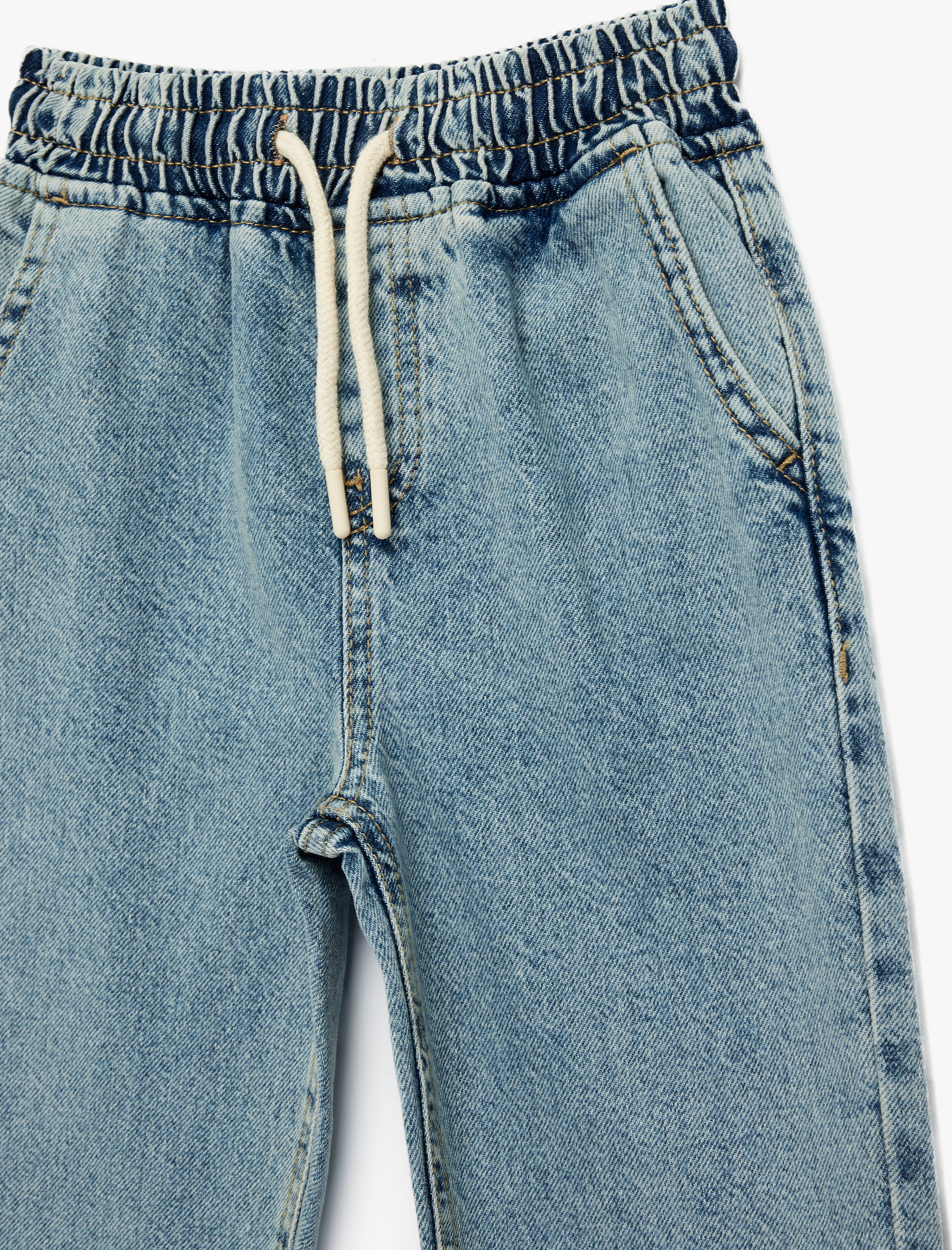  Erkek Çocuk Pamuklu Beli Bağcıklı Oversize Denim Jogger Pantolon