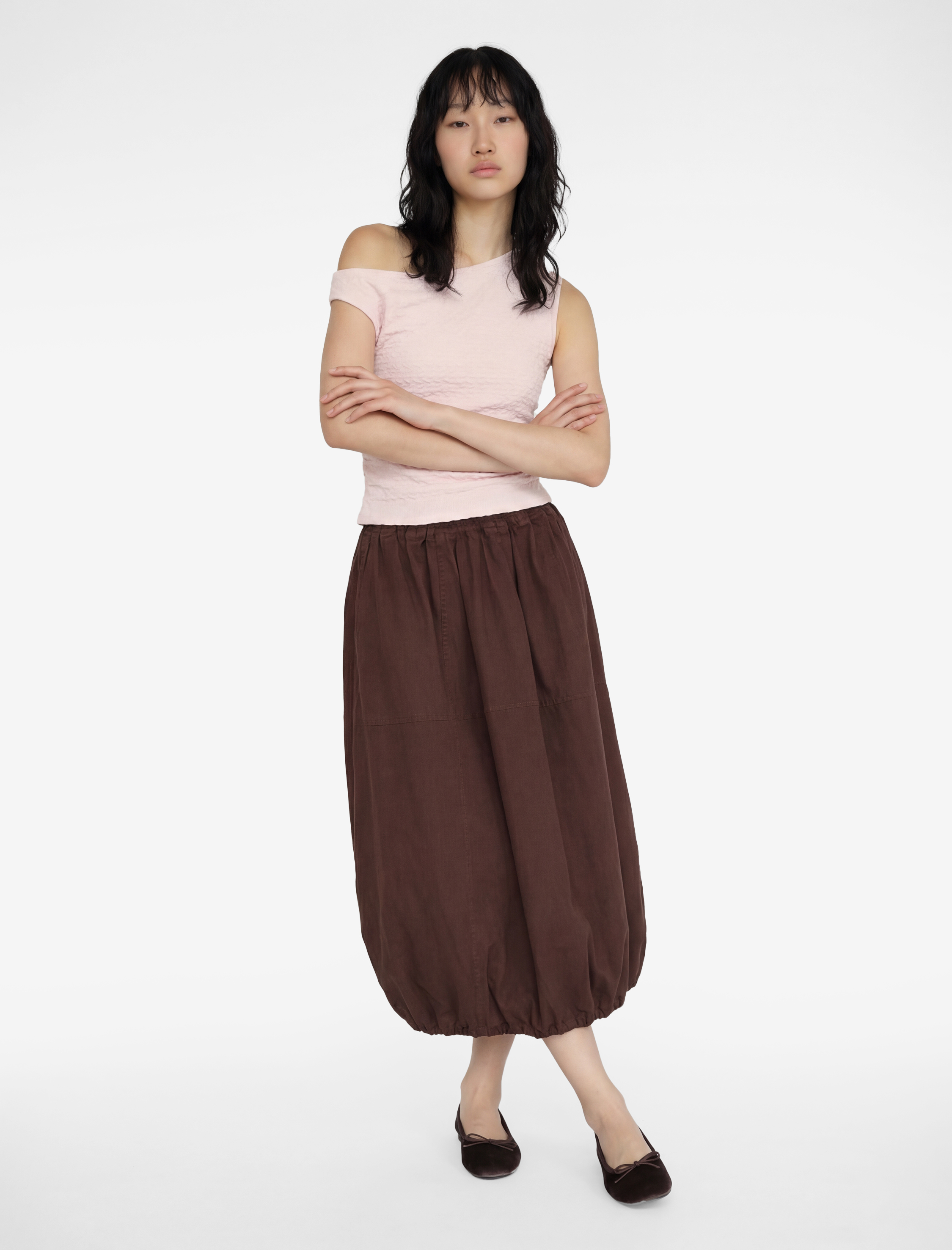   Asimetrik Yaka Kolsuz Slim Fit Drapeli Bluz